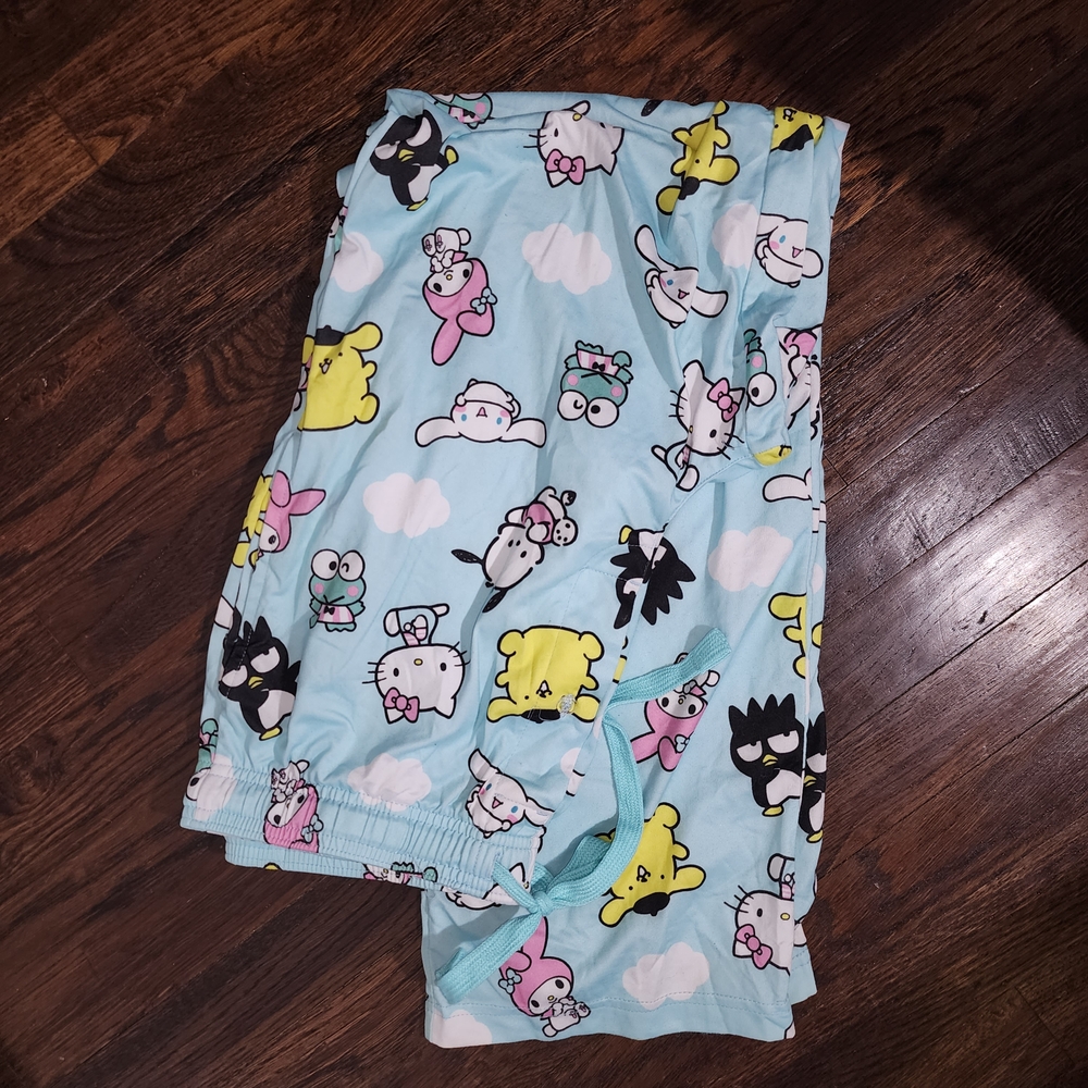 Sanrio Adult Pajama Bottoms - Light Blue with Cartoon Characters (Hello Kitty)